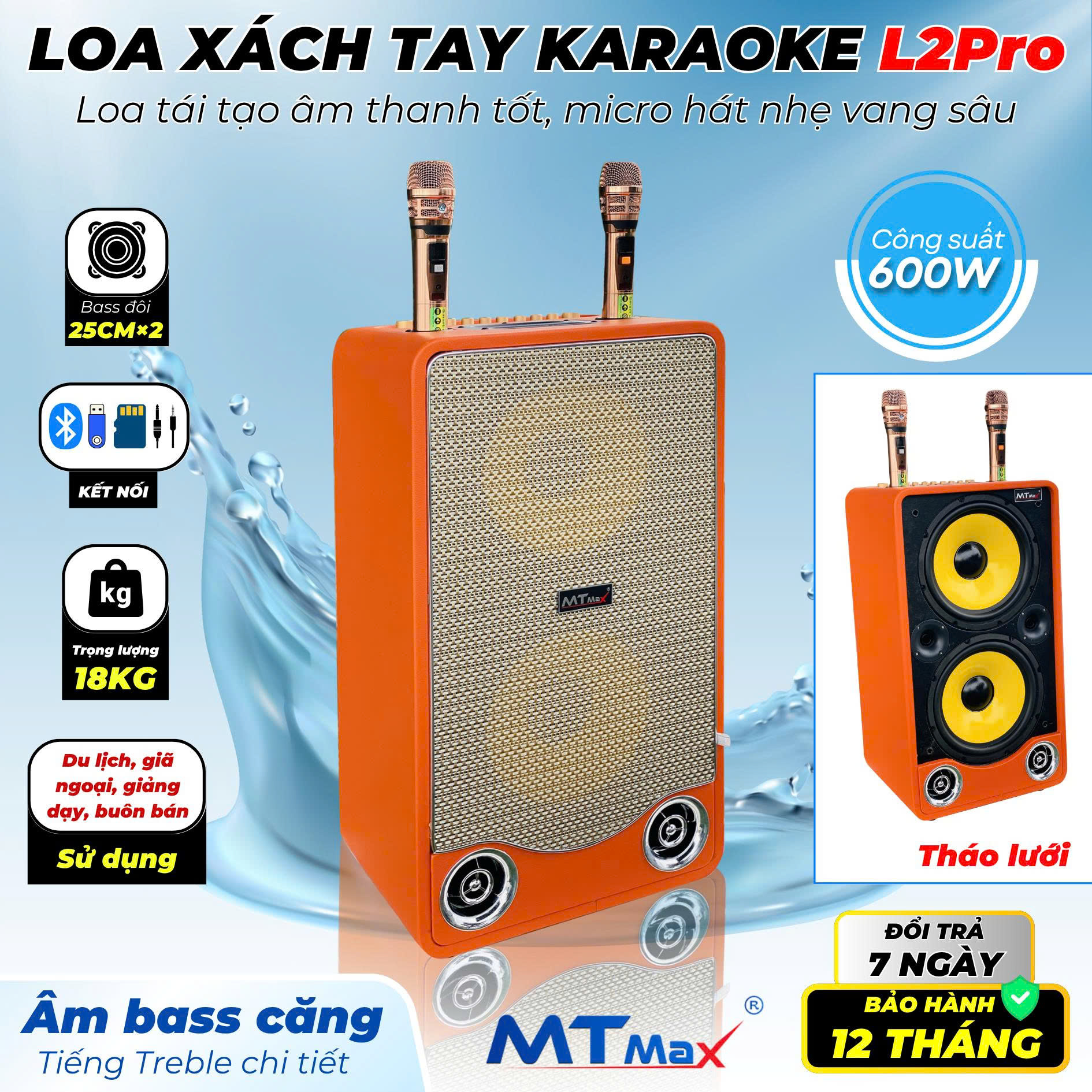 Loa Karaoke Xách Tay L2 Pro Công Suất 600W  Bass Đôi 25 Kèm 2 Micro Không Dây Hợp Kim Hát Nhẹ Âm Sâu Hàng Nhập Khẩu