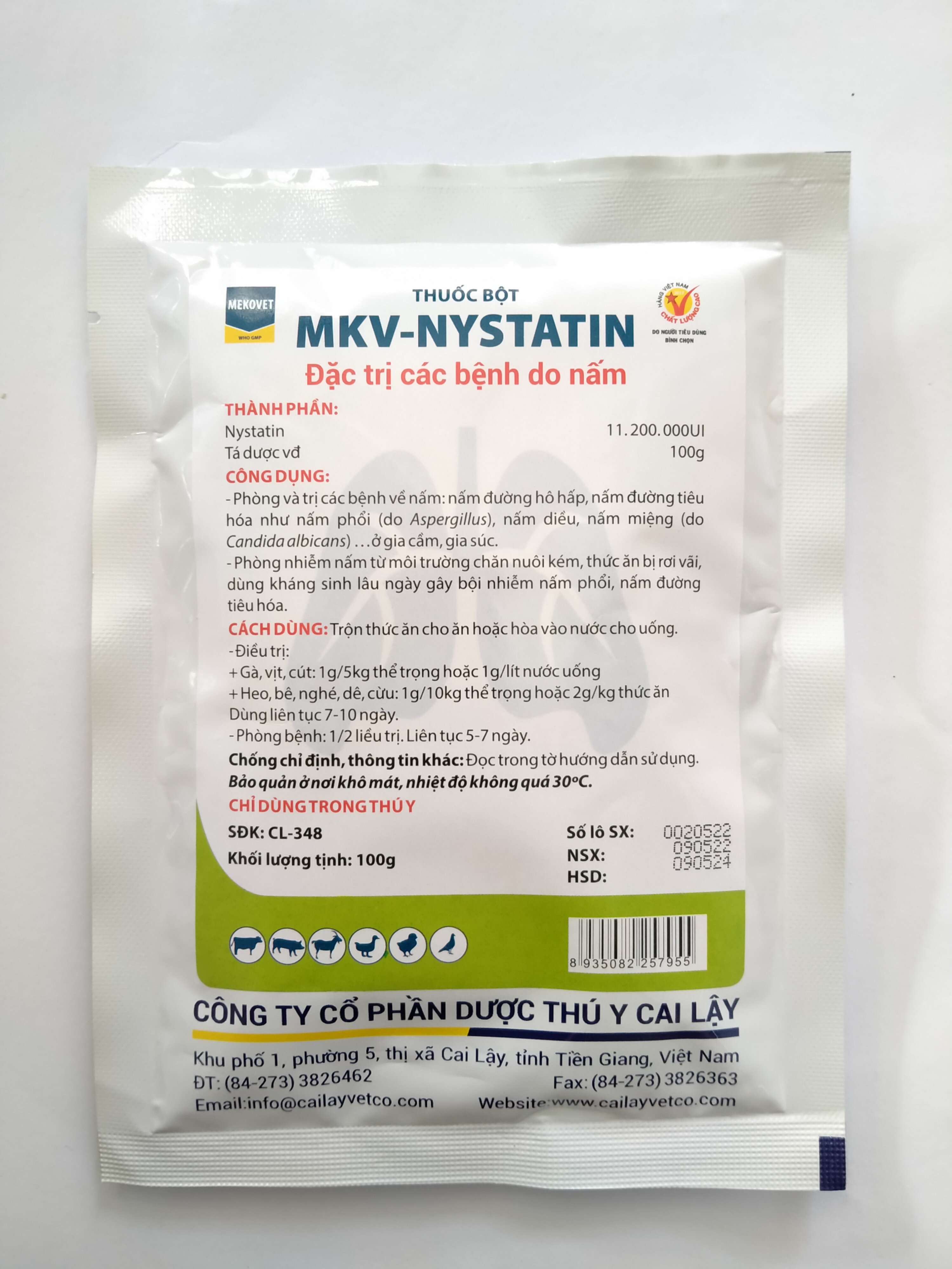 MKV NYSTATIN 100G thuốc bột đặc trị các bệnh do nấm ở gia súc, gia cầm