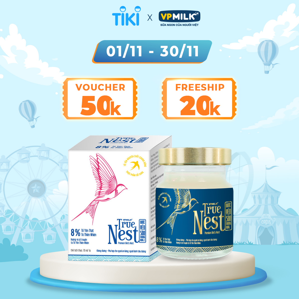 Tổ Yến Nguyên Chất Chưng Gừng VPMilk True Nest - Không Đường