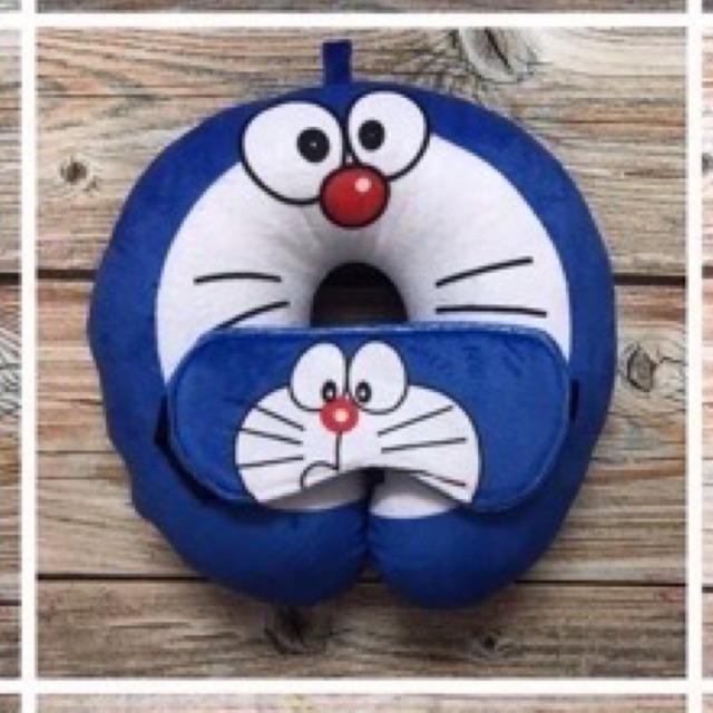 Gối Kê Cổ Du Lịch Văn Phòng kèm bịt mắt hình Đoremon.
