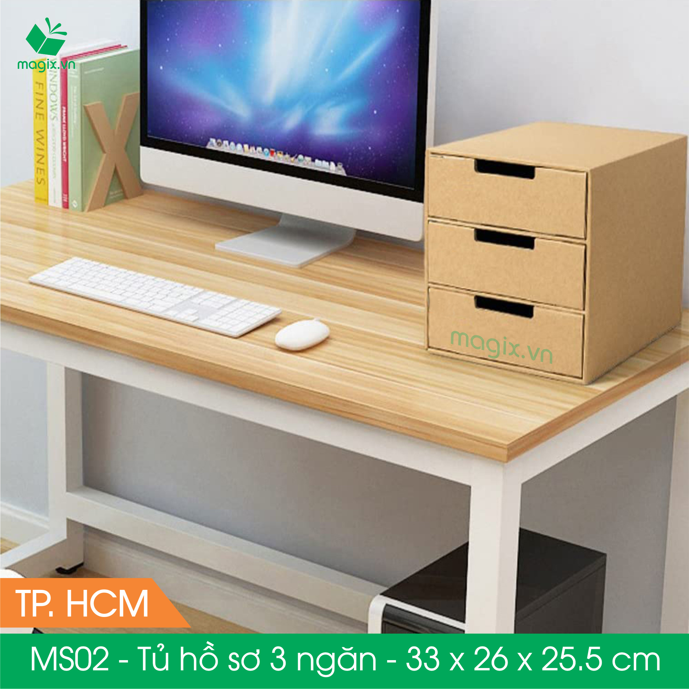 MS02 - 33x26x25.5 cm - Tủ đựng hồ sơ 3 ngăn bằng carton