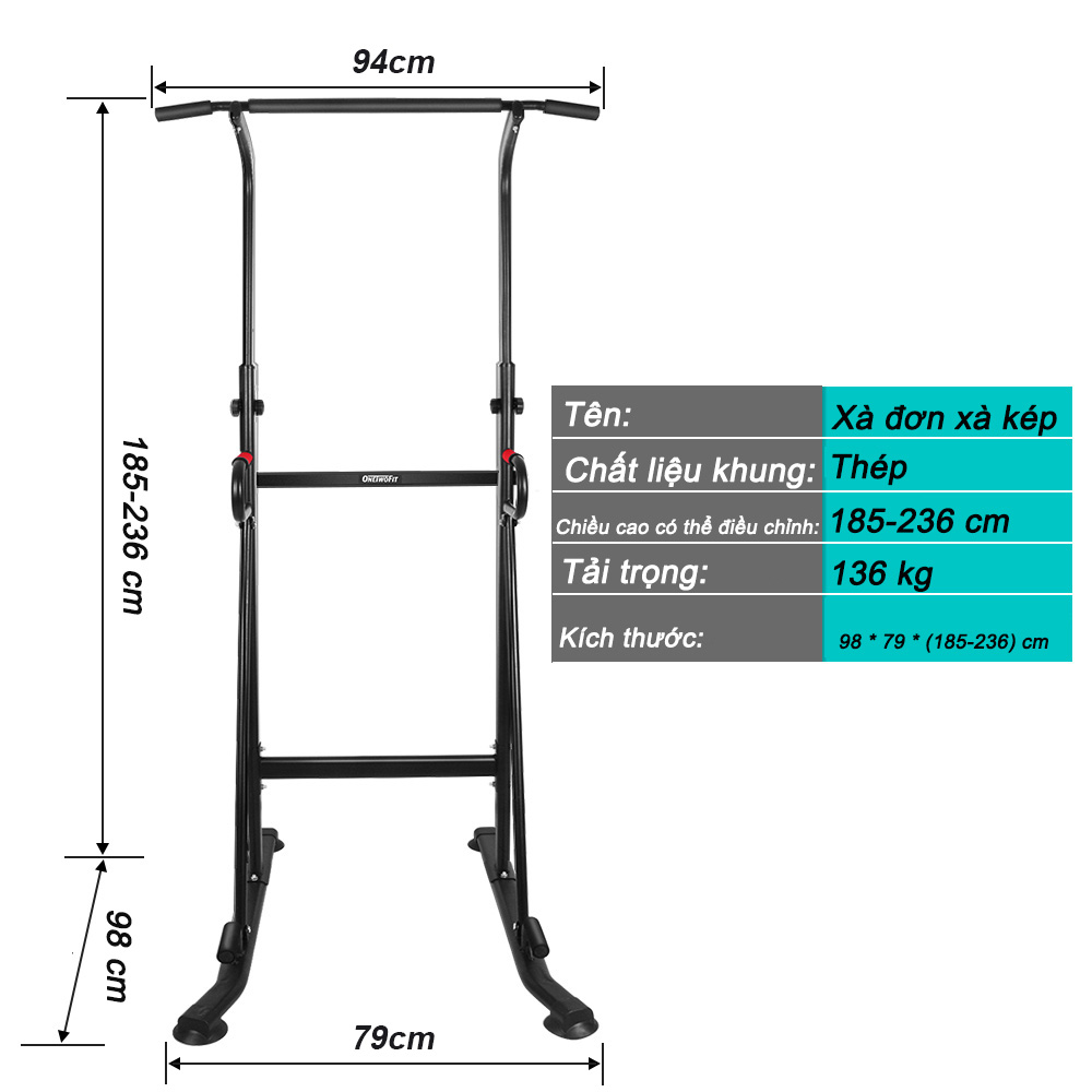 OneTwoFit Xà đơn xà kép Home Fitness Pull up Bar Push Up-Weight có thể điều chỉnh chiều cao OT130