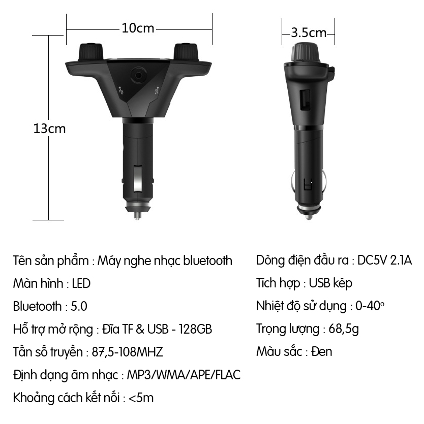 Máy nghe nhạc bluetooth sạc xe hơi rảnh tay máy phát FM - D1623