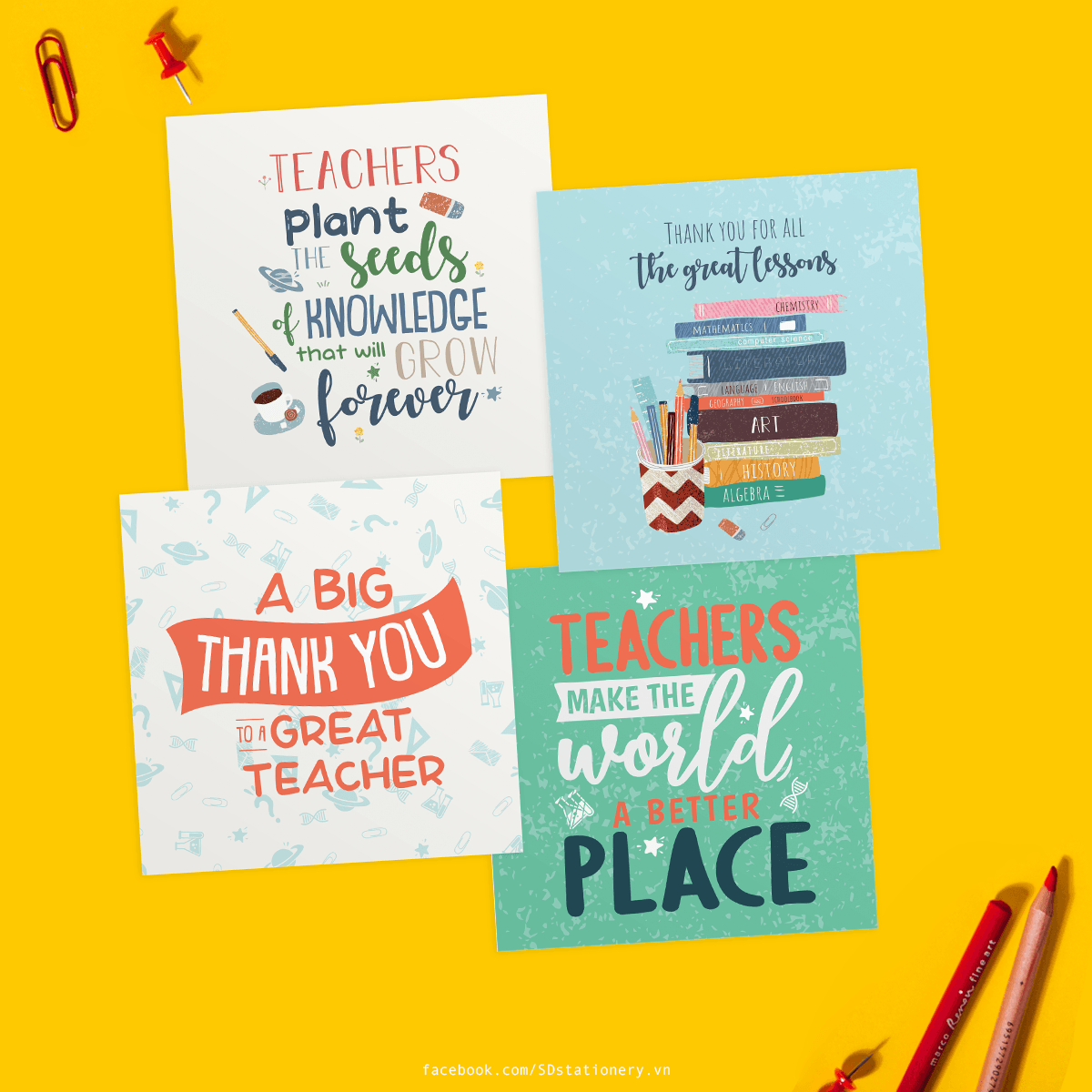 Thiệp tri ân thầy cô cảm ơn giáo viên mừng ngày nhà giáo 20/11 SDstationery LIFE CHANGER typography tiếng Anh 12x12