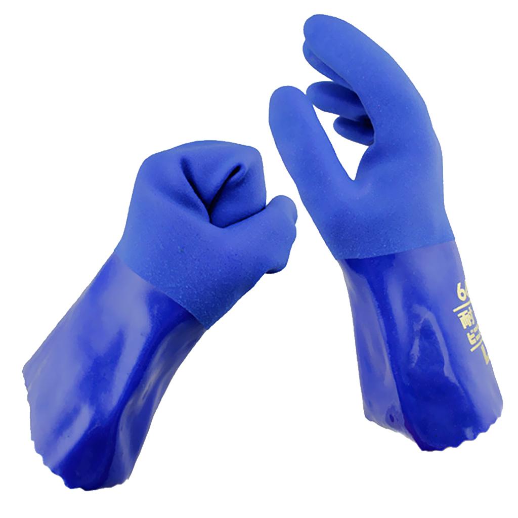 2x M-XL 1Pair Blue Oil Resistant Safety Work Gloves Chemical Resistant Gauntlet