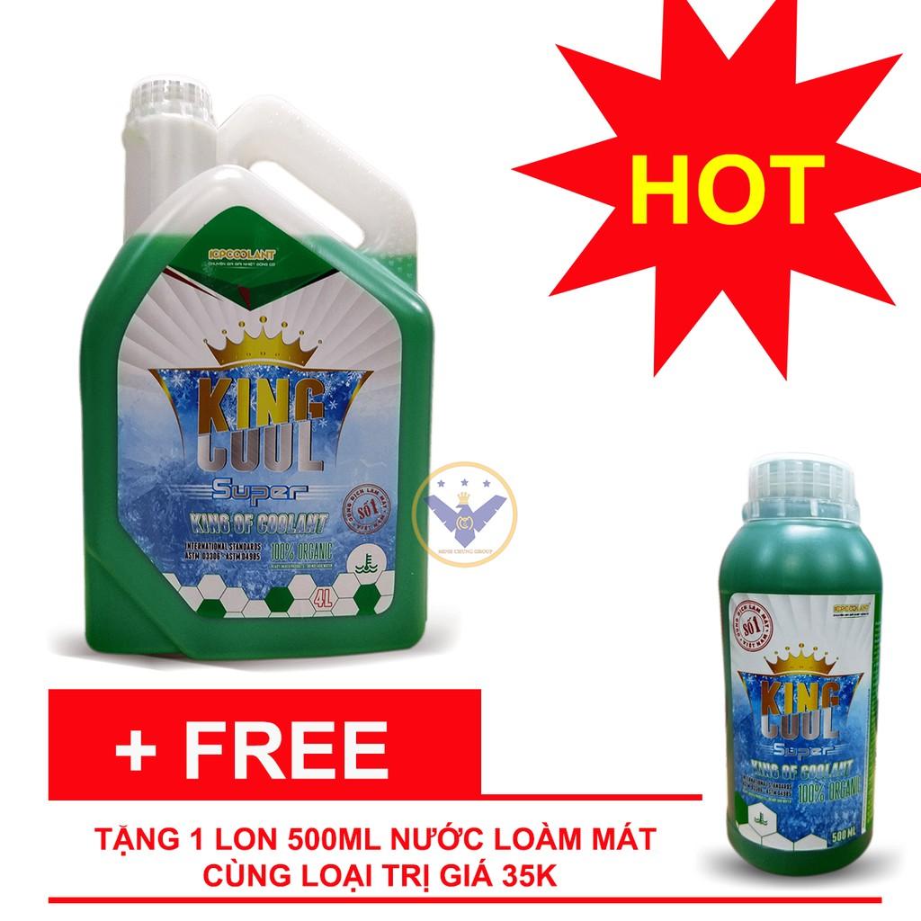 Nước làm mát động cơ xe ô tô màu xanh cao cấp KINGCOOL SUPER can 4L tặng lon 500ml