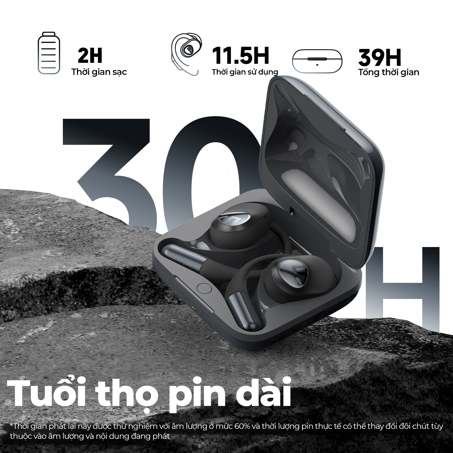 Tai nghe bluetooth thể thao SoundPEATS Gofree 2+ Đeo ngoài tai - Âm thanh ấm - Pin 11h - Chống nước IPX5 - Hàng chính hãng