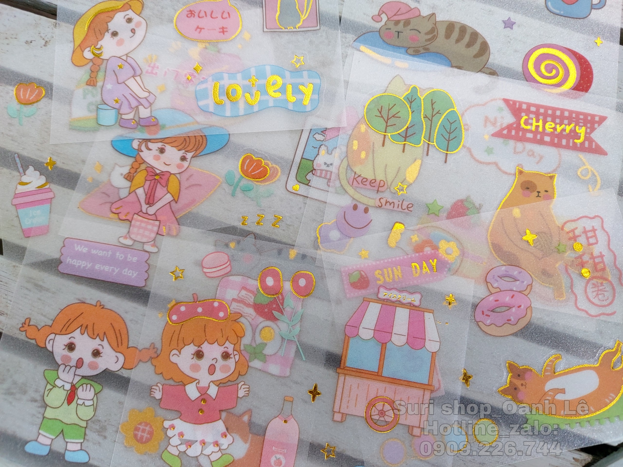 Hộp 5 cuộn Washi và 9 miếng sticker dễ thương