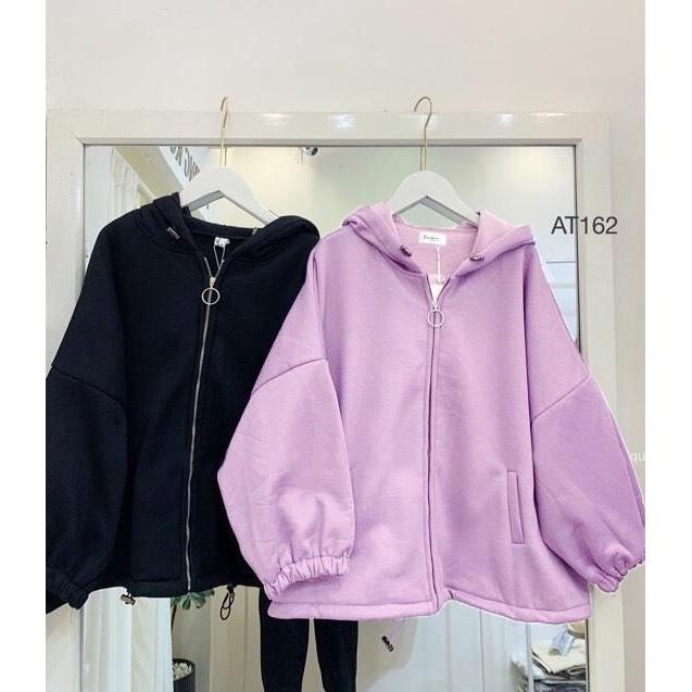 Áo hoodie nữ form rộng có dây kéo