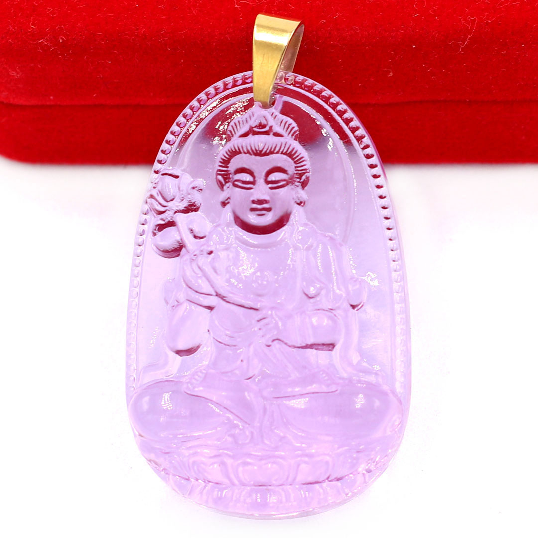 Mặt Dây Chuyền Phật Đại Thế Chí Bồ Tát Đá Pha Lê Tím Size Nhỏ 3.6cm & Size Lớn 5cm- Tặng Kèm Móc Inox - Phong Thủy 868 - May Mắn - Bình An