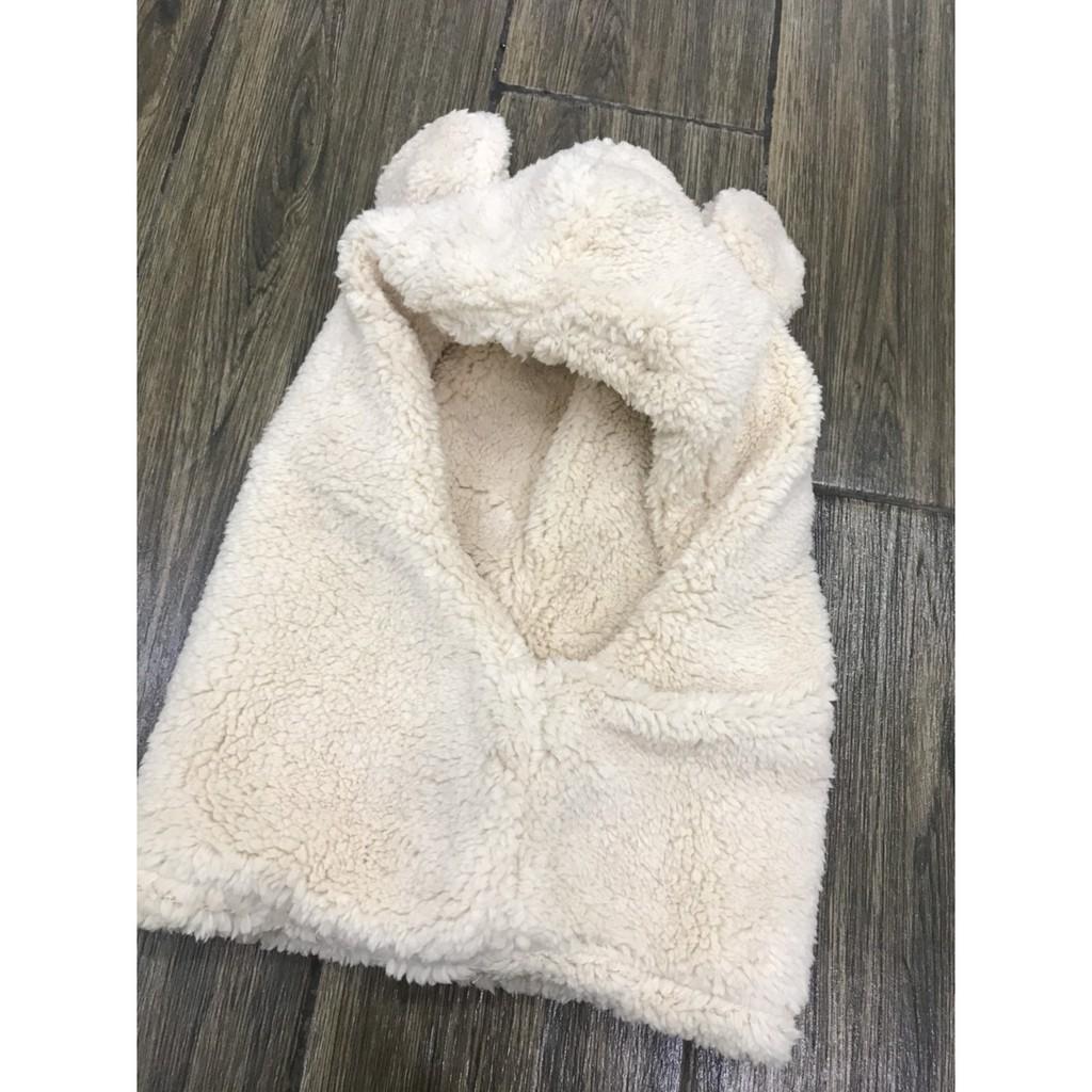 Mũ len tai gấu liền khăn cổ che kín tai gáy lông cừu chắc chắn ấm áp