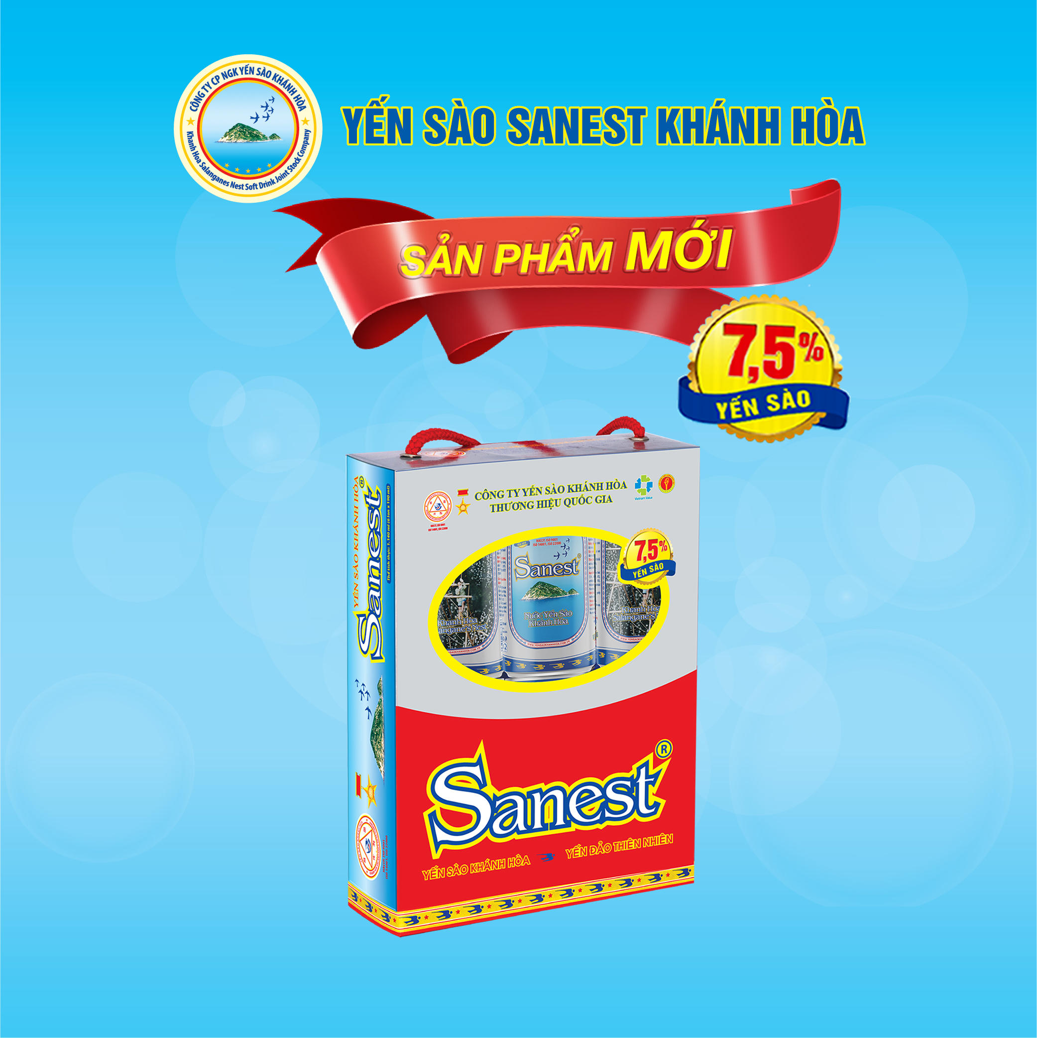 [Hộp 6 lon] Nước Yến sào Khánh Hòa Sanest không đường lon 190ml - S003H6