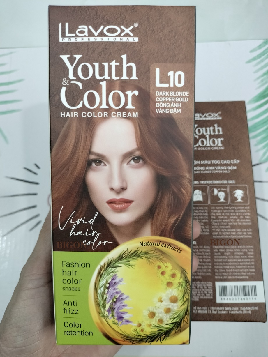 (Đồng Ánh Vàng Đậm) Kem Nhuộm Tóc Màu Thời Trang Lavox Youth&amp;Color L10 - Dark Blonde Copper Gold