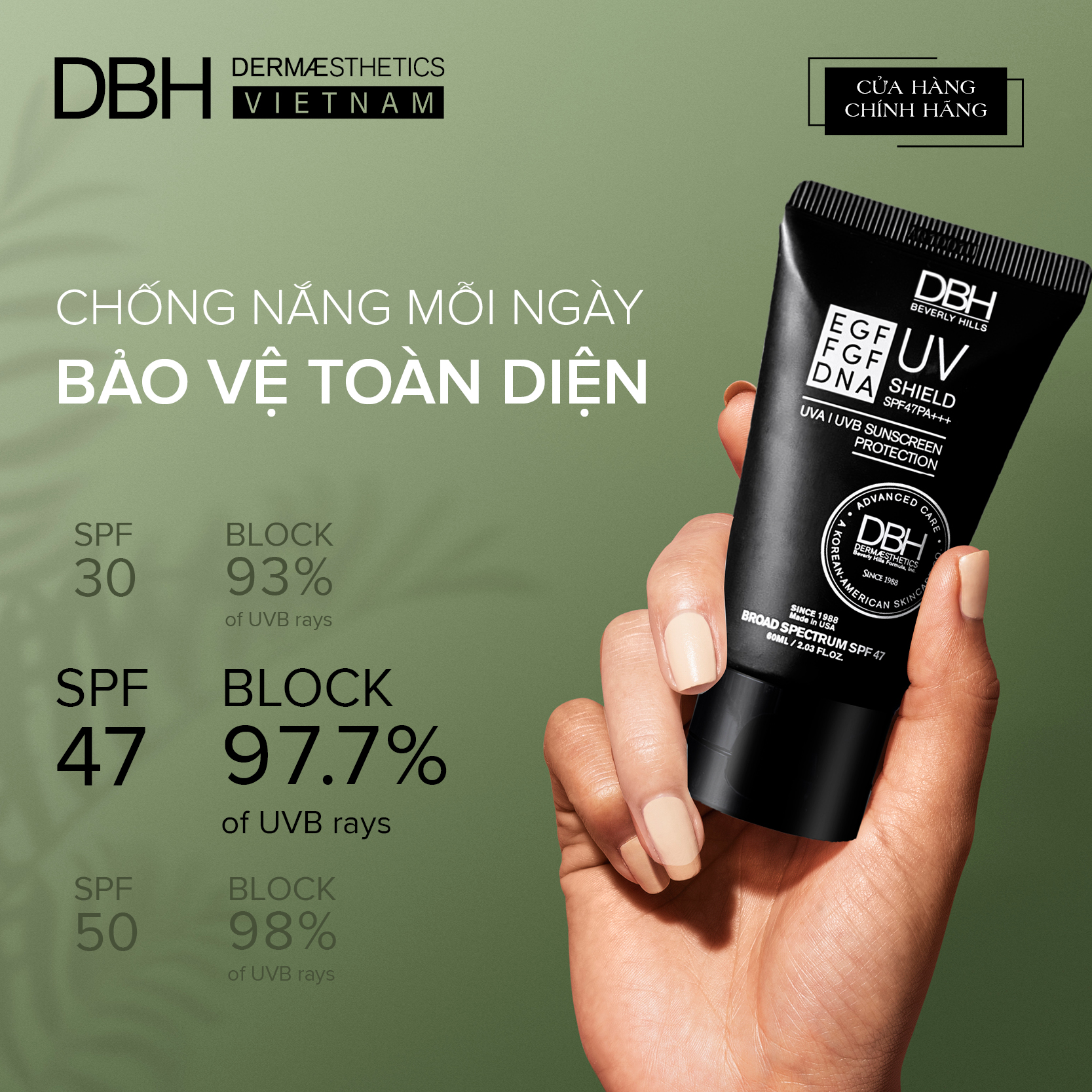 KEM CHỐNG NẮNG DBH- EGF/FGF/DNA UV SHIELD SPF47 PA+++ DBH DERMAESTHETICS BEVERLY HILL 60ML - HÀNG NHẬP KHẨU- CHÍNH HÃNG