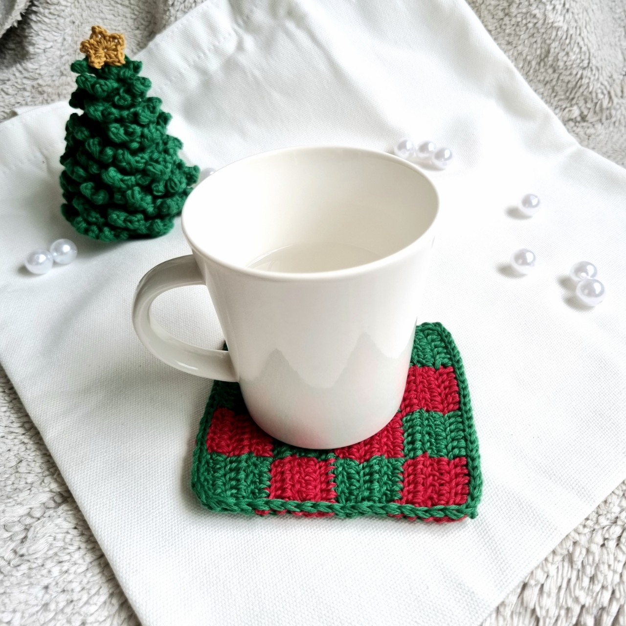 ĐỆM LÓT LY SỢI COTTON HANDMADE / ĐỆM LÓT ĐA DỤNG TRANG TRÍ GIÁNG SINH / NOEL CHECKER CARO