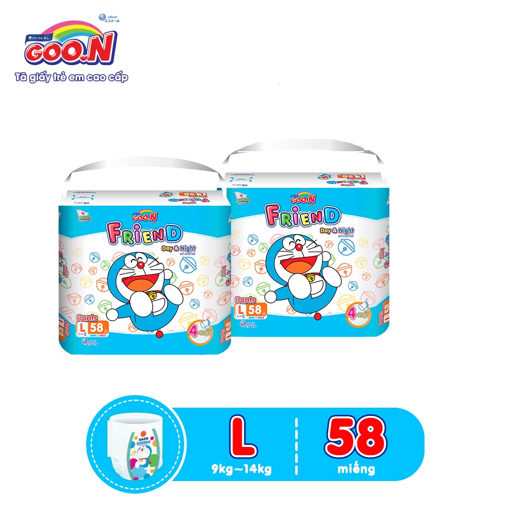 Combo 2 bịch Tã quần Goon Friend Doremon mới gói siêu đại L58 (9kg ~ 14kg)