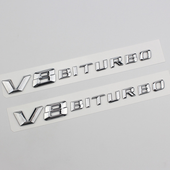 Decal tem chữ V8-Biturbo và V12-Biturbo dán hông xe ô tô - Chất liệu nhựa ABS cao cấp được mạ Crom