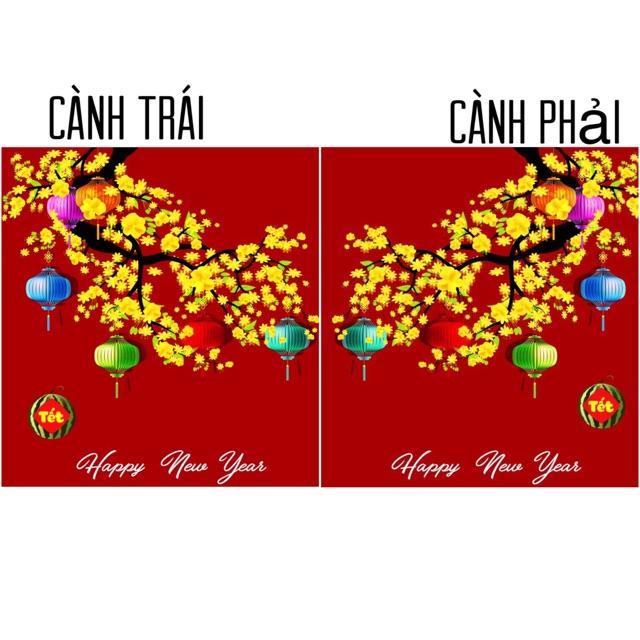 Decal trang trí Tết - Cành Mai Vàng lồng đèn sắc màu đón Xuân