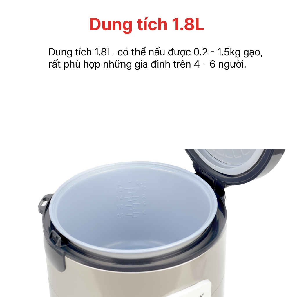 Nồi Cơm Điện Nắp Cài Happy Cook HCJ-180V (1.8L) - Hàng Chính Hãng