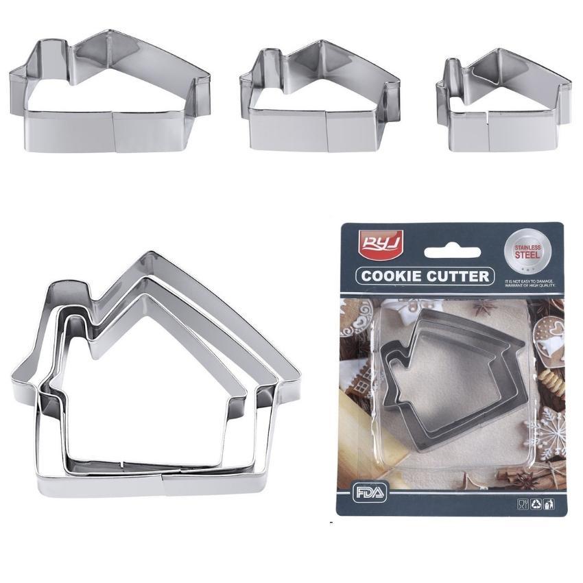 Khuôn Bánh Quy Cookies Bộ 3 Khuôn Nhấn Dụng Cụ Làm Bánh Cutter Innox hình Ngôi nhà 3D Noel - CBCKIHOU3P