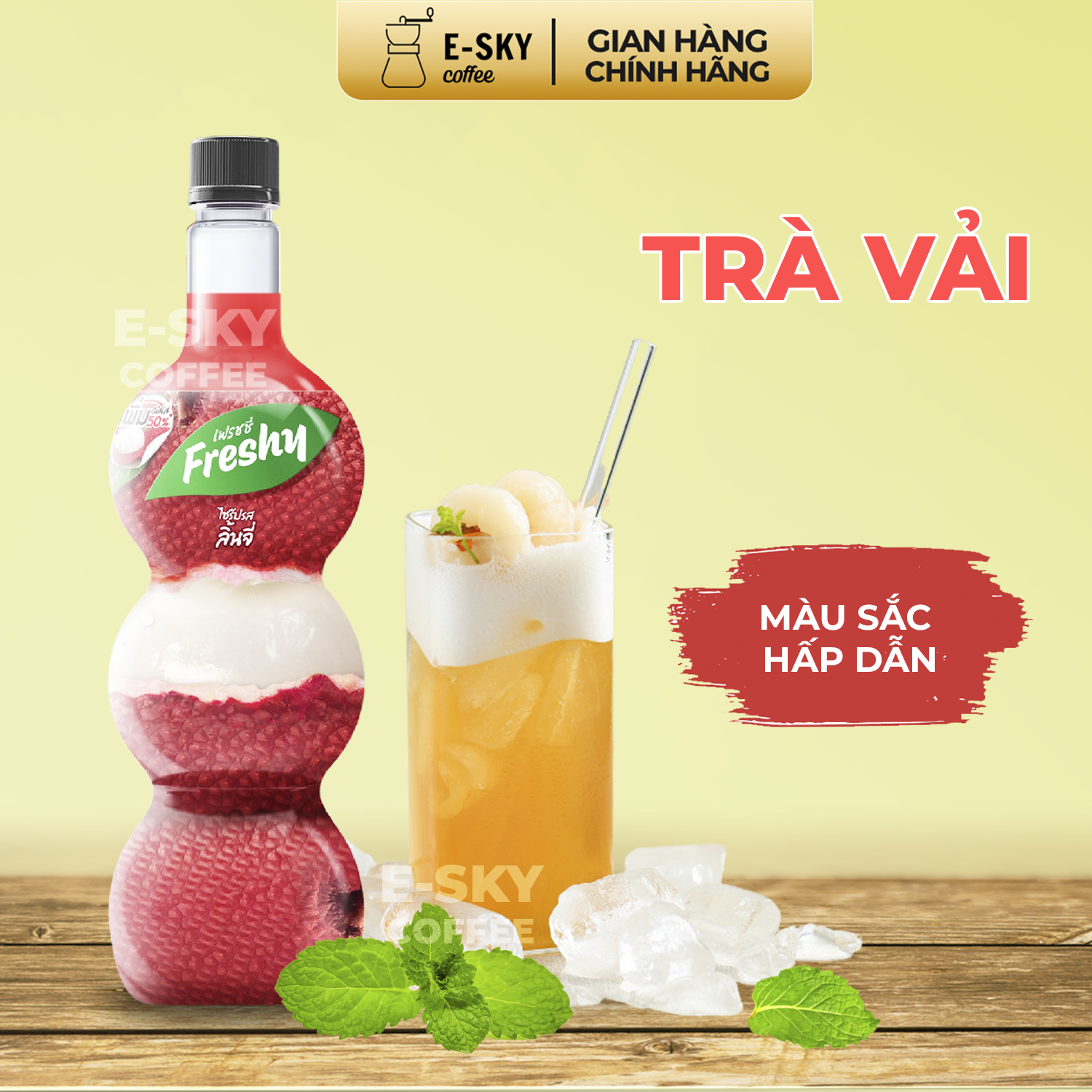 Siro Vải Freshy Litchi Syrup Nguyên Liệu Pha Chế Trà Sữa Chai 710ml