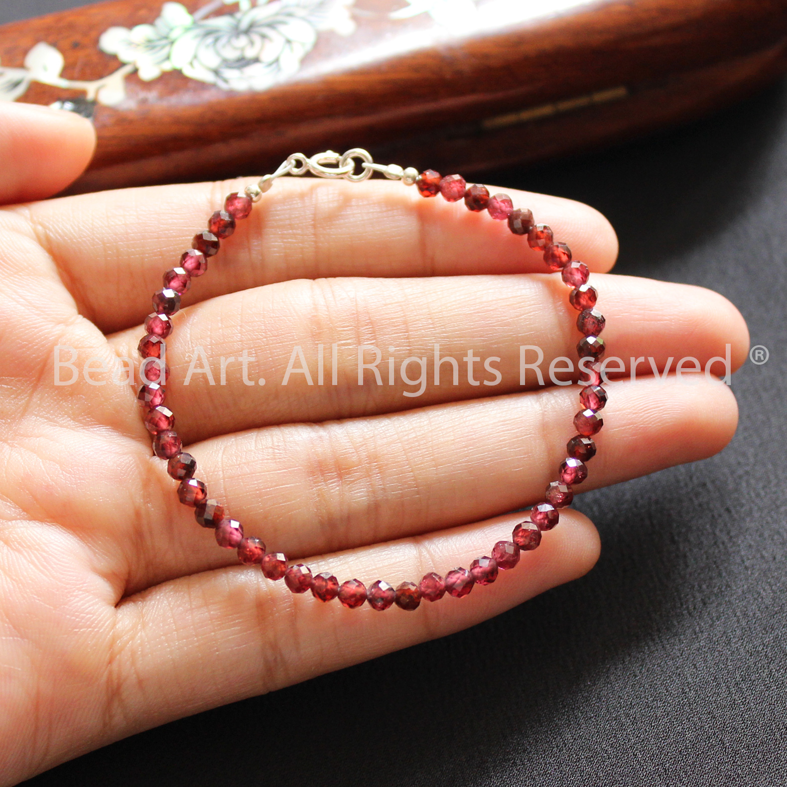 Vòng Tay 3MM Đá Garnet, Ngọc Hồng Lựu Tự Nhiên Màu Đỏ Đậm Giác Cắt, Hoả, Thổ, Lắc, Vòng Tay Phong Thuỷ, Chuỗi Hạt - Bead Art