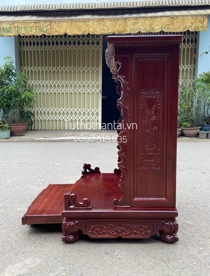 Bàn thờ thần tài ông địa mẫu hiện đại đình cong 60 x 81cm - Gỗ Gõ Đỏ