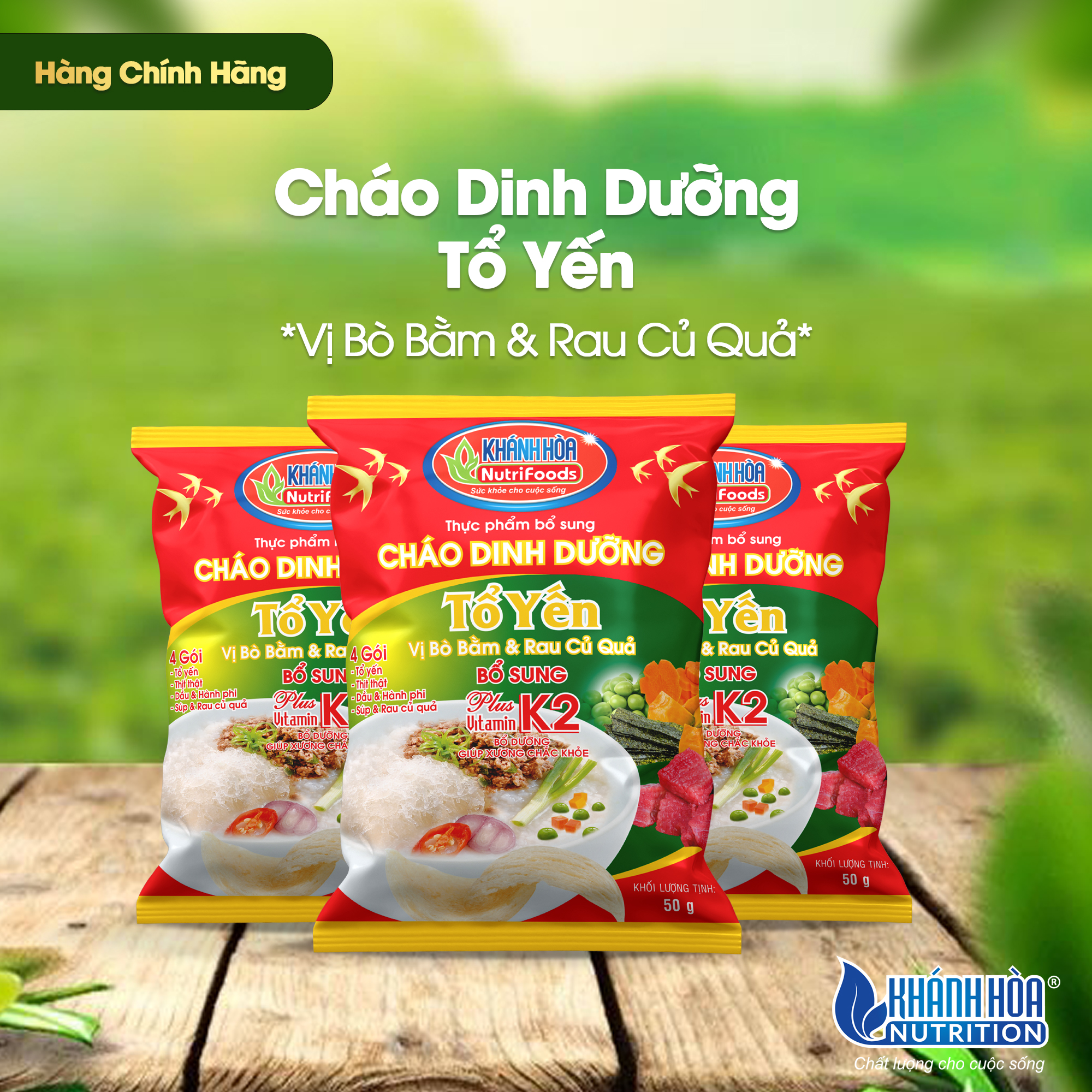 Hình ảnh Cháo Dinh dưỡng Tổ yến Vị Bò bằm và Rau củ 50g Khánh Hòa Nutrifood ( Thùng 30 Gói )