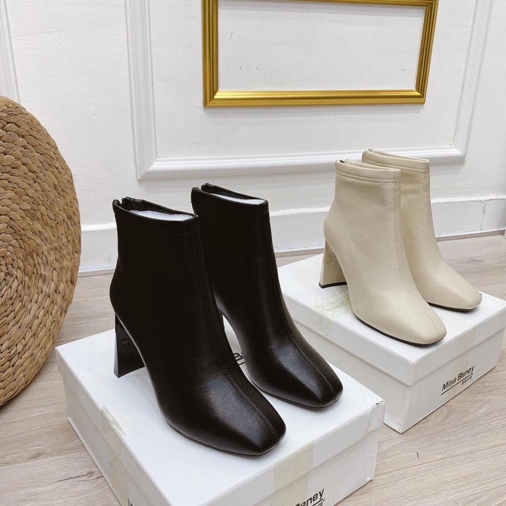 Bốt nữ cao cổ giày Boots da mềm khóa sau cao cấp Miss benny hộp sịn loại 1 boot mũi vuông lửng gót vuông ảnh 8p sang2022