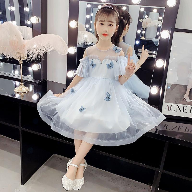 CHENGRUI Cô gái ăn mặc mùa hè váy trẻ em lưới váy công chúa đỏ váy cô gái nhỏ phong cách phương Tây fluffy lụa váy nàng tiên