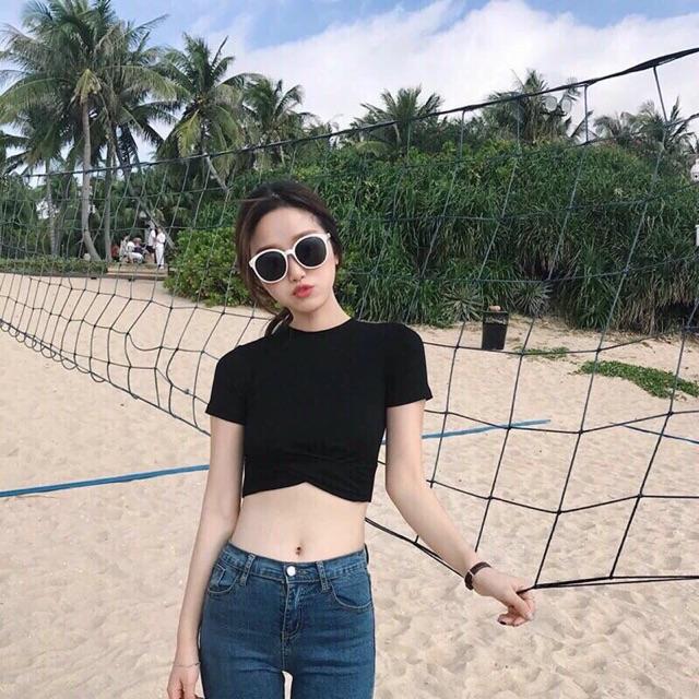 Áo thun lụa xoắn eo