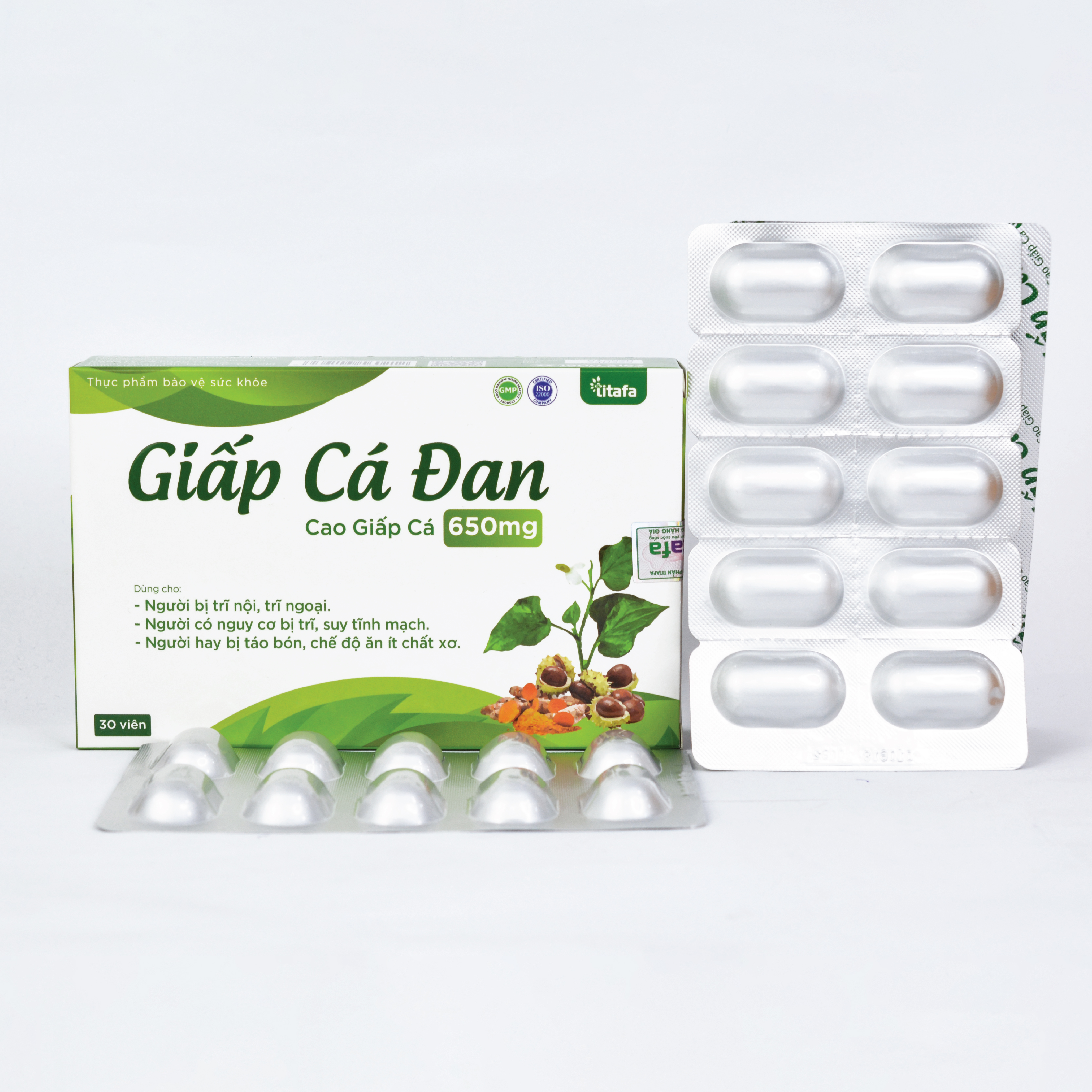 Viên uống GIẤP CÁ ĐAN Hộp 30 viên - Hỗ trợ nhuận tràng, giảm táo bón, giảm suy giãn tĩnh mạch, trĩ [Chính hãng TITAFA]