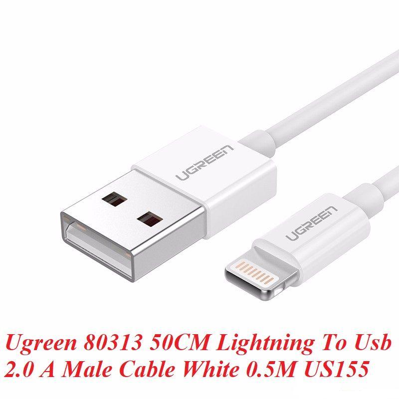 Ugreen UG80313US155TK 50CM màu trắng cáp Lightning ra Usb 0.5M mạ nickel chống nhiễu có chíp MFI chính hãng - HÀNG CHÍNH HÃNG