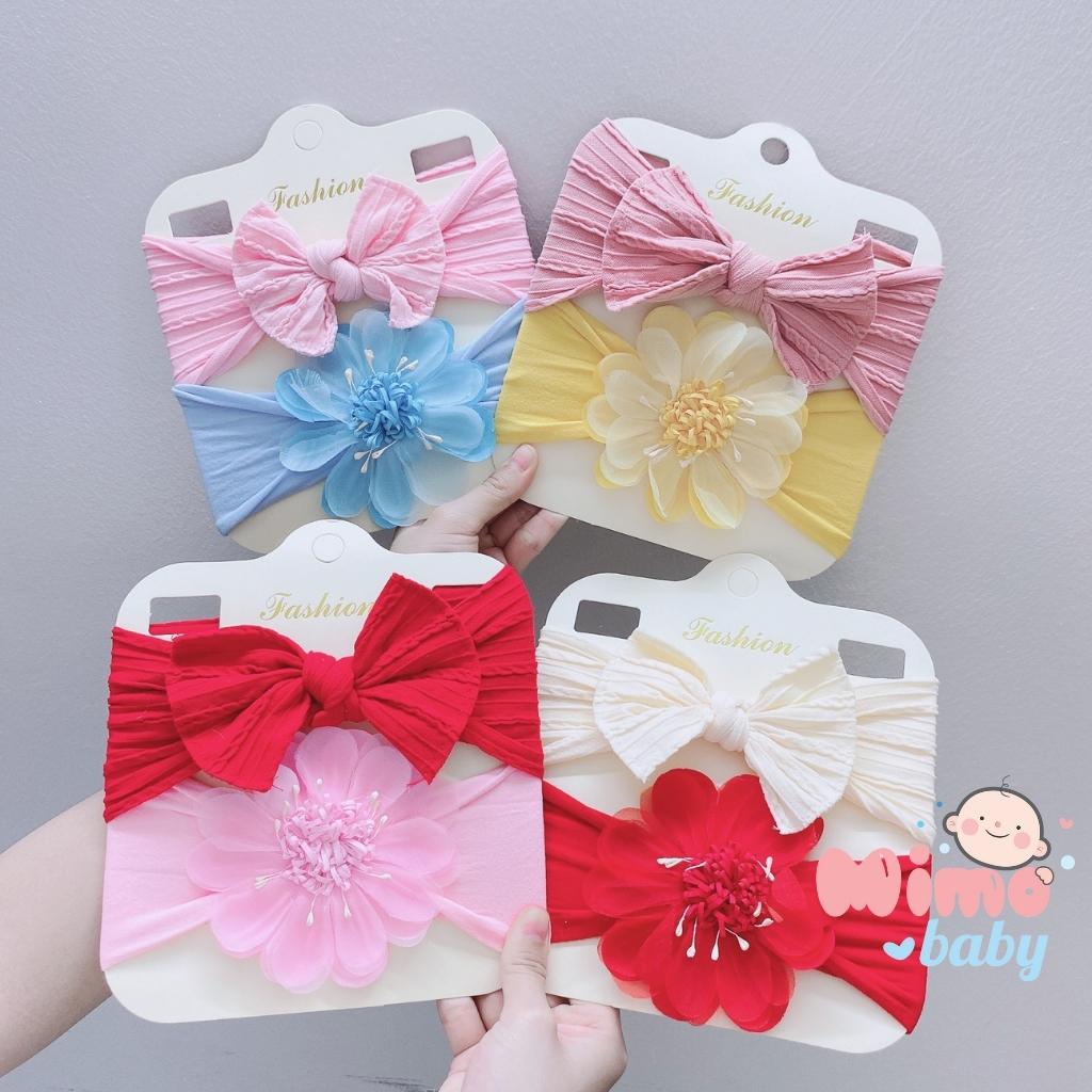 Set 2 băng đô nơ+hoa voan chất liệu thun co dãn xinh xắn cho bé BD56 Mimo Baby