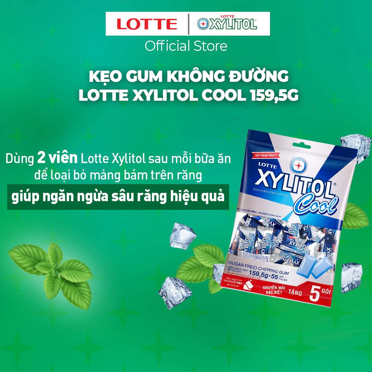 Kẹo gum không đường Lotte Xylitol Cool 159,5 g