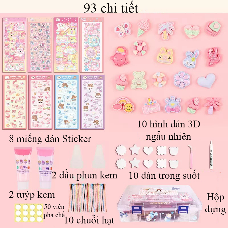 Đồ chơi bộ keo kem dán thẻ Gooka KAVY kèm sticker hạt vòng thẻ hình 3D kèm hộp đựng sang trọng làm móc khoá, đồ trang sứ