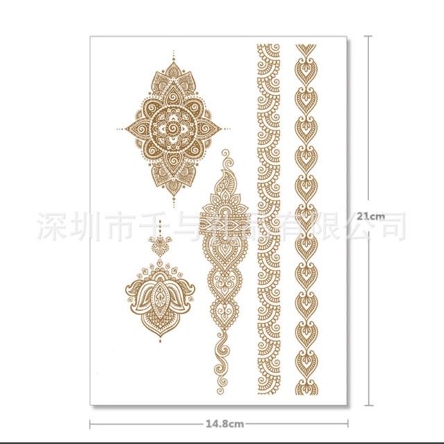 Hình xăm dán tatto nhũ ánh kim nghệ thuật 3D họa tiết henna 21*15cm boho style hình xăm 3d