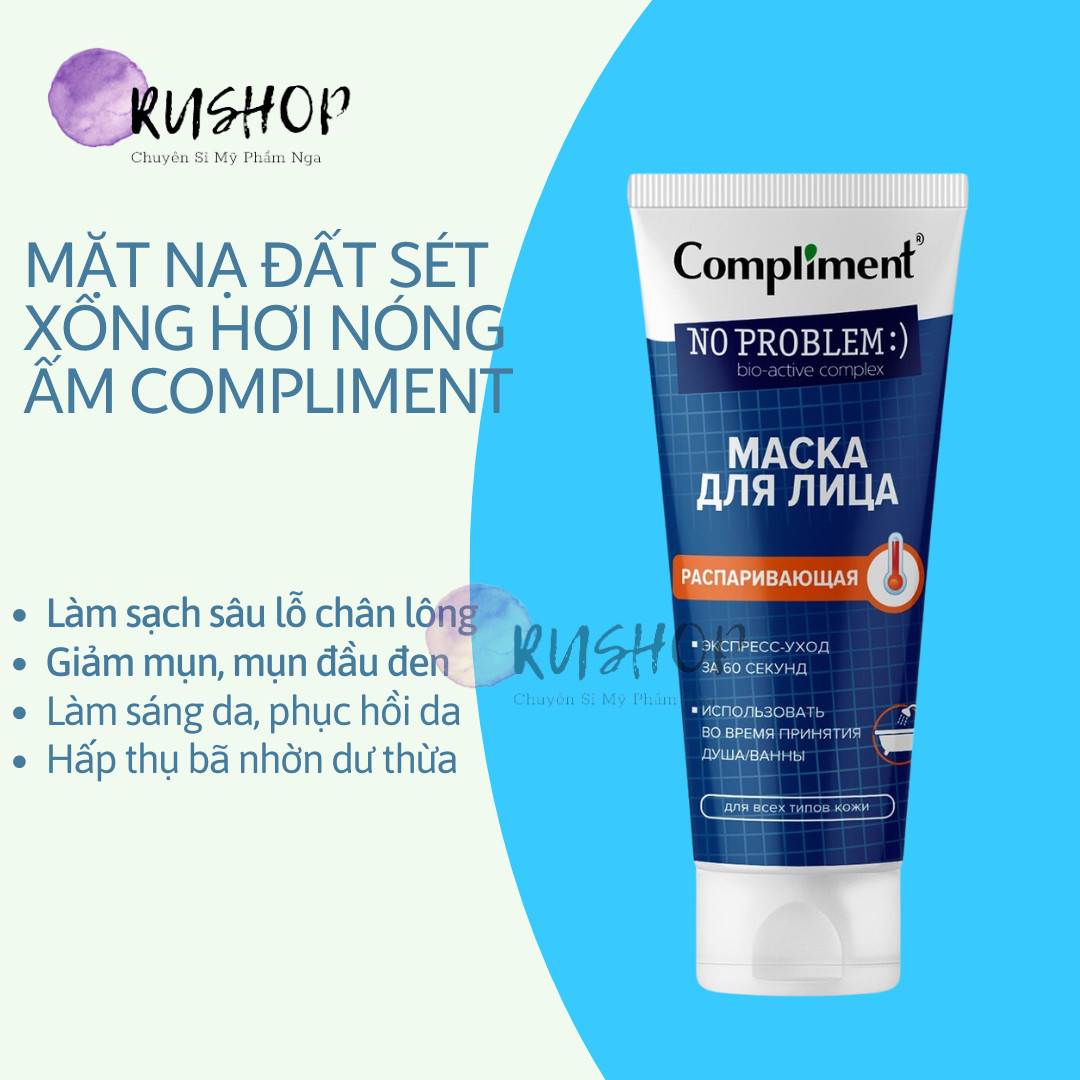 Mặt nạ đất sét xông hơi nóng ấm Compliment No Problem Steaming Face Mask 80ml sạch sâu giảm mụn sáng da
