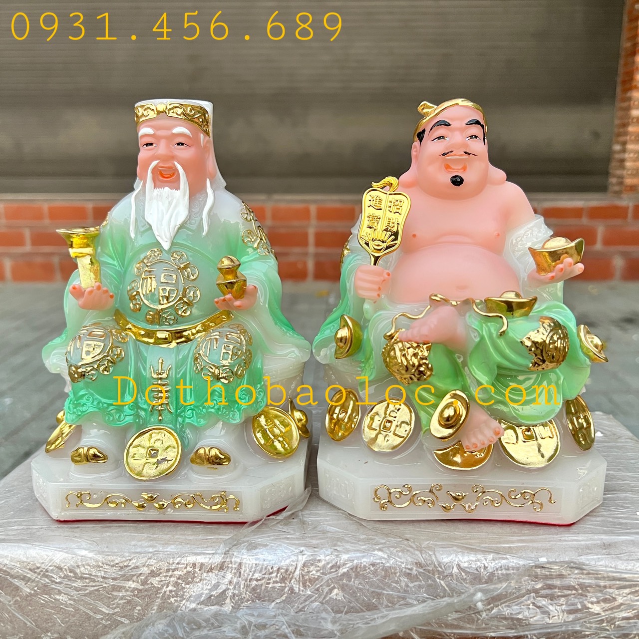 Tượng Thần tài Thổ Địa đế đá nhập khẩu cao cấp cao 18cm – Xanh ngọc