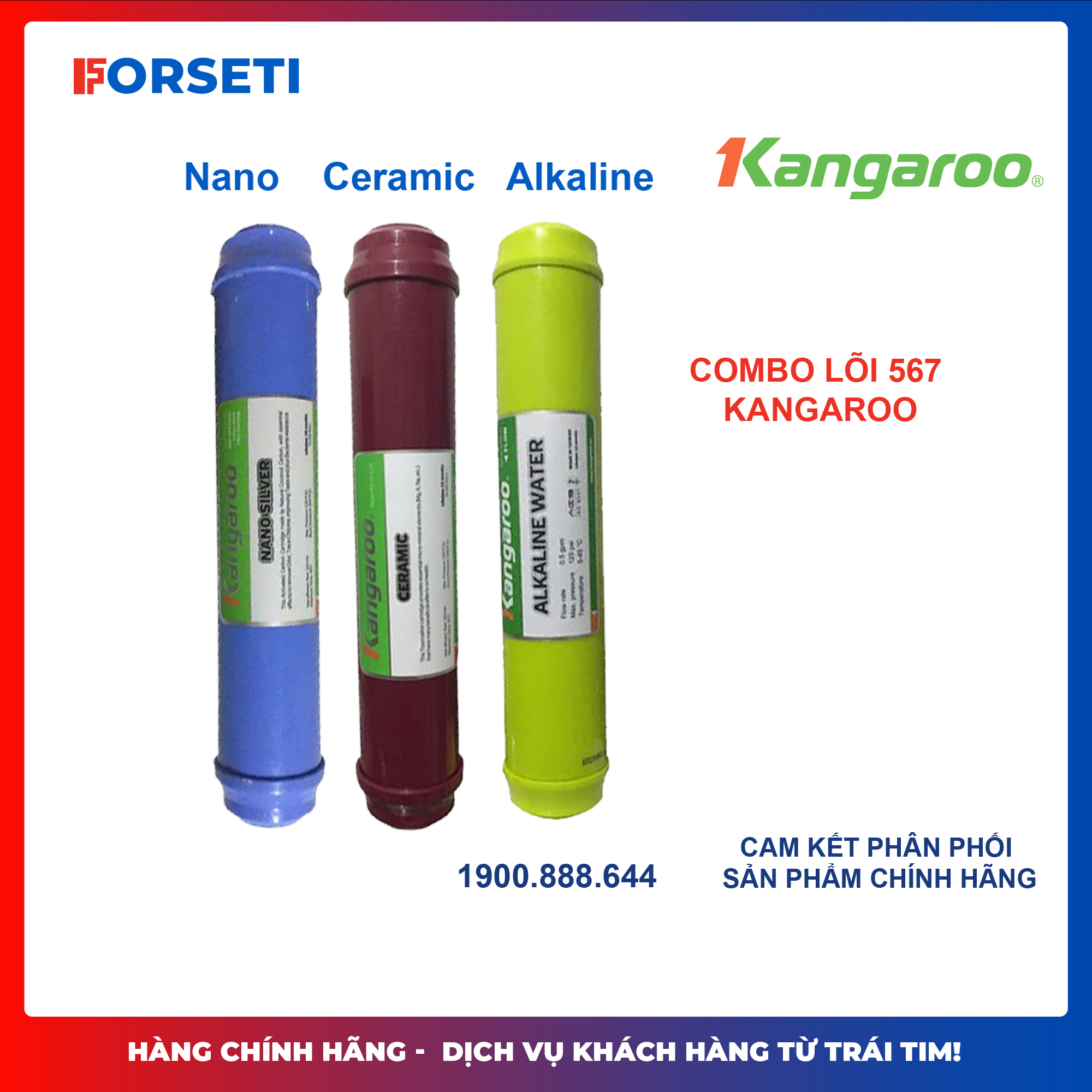 Combo 3 lõi lọc tạo khoáng Kangaroo 567 (Nano, Ceramic, Alkaline) - Hàng chính hãng