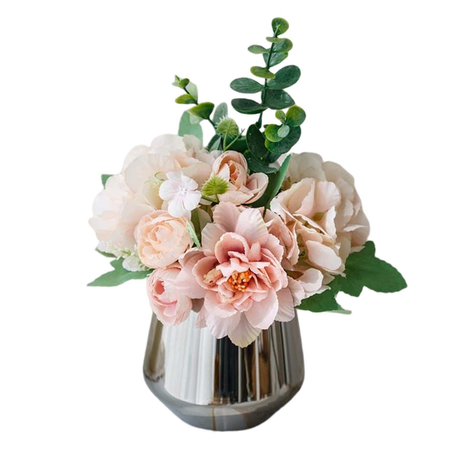 Mini Artificial Flowers Hydrangea Bonsai with Vase for Festival Garden Decor