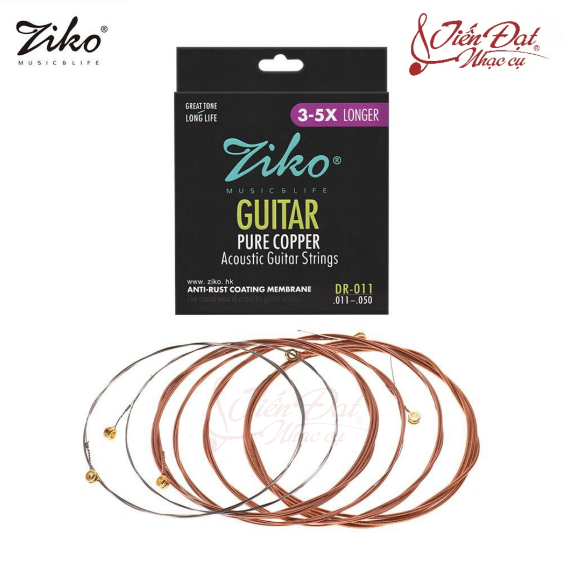 Bộ 6 Dây Đàn Acoustic Guitar ZIKO DR-011 Đồng Nguyên Chất, Phủ Lớp Chống Gỉ, Độ Bền Cao - Hàng Chính Hãng