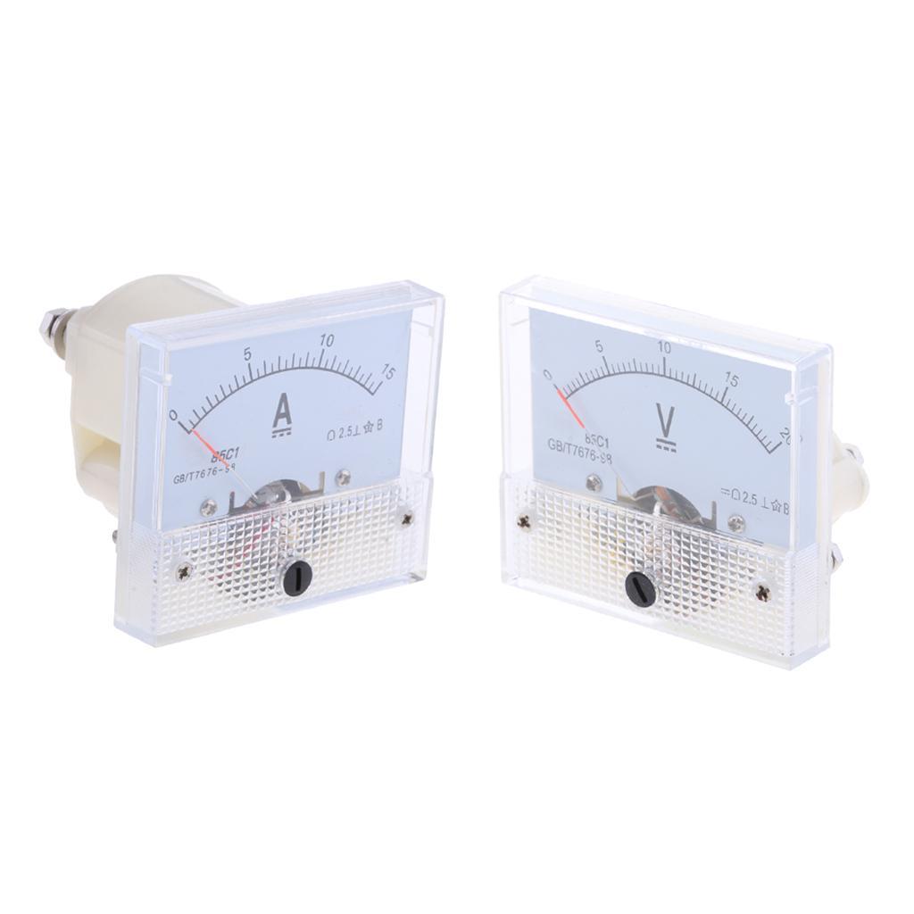 2x DC Ammeter Analog Panel Meter Amp Meter Current Pointer 0-15A 0-20V