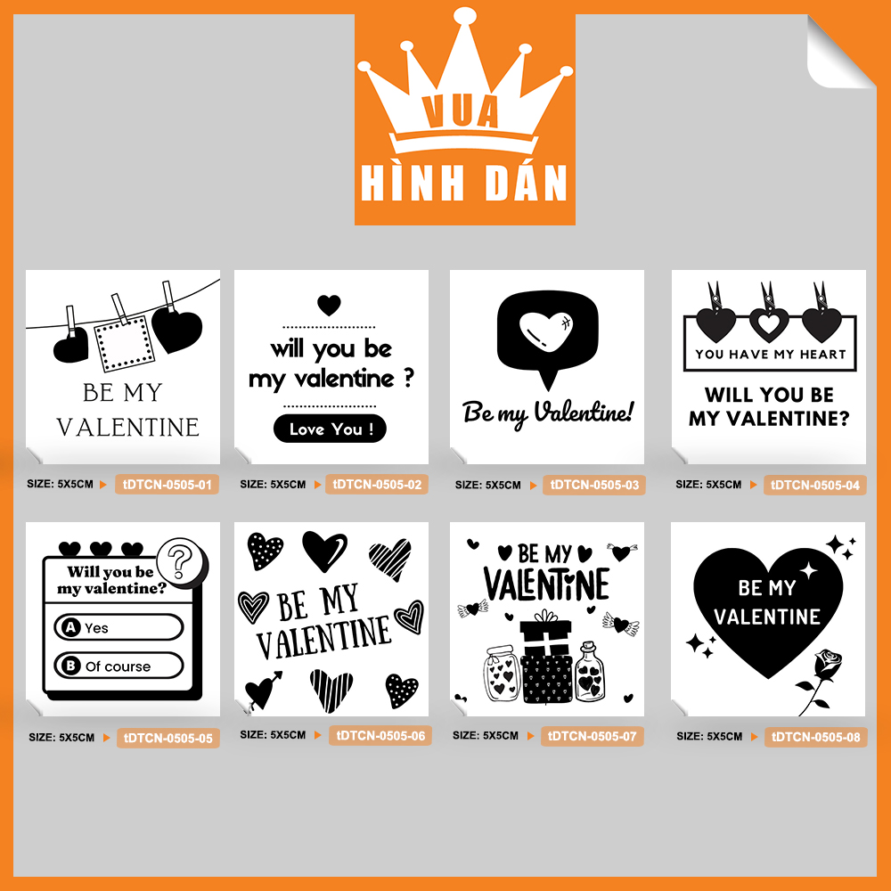 Set 50/100 sticker WILL YOU BE MY VALENTINE  - tem dán, nhãn dán hộp, gói quà, túi hàng 1.053