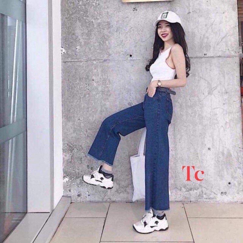 QUẦN JEANS NỮ LƯNG CAO RÁCH GẤU ỐNG RỘNG