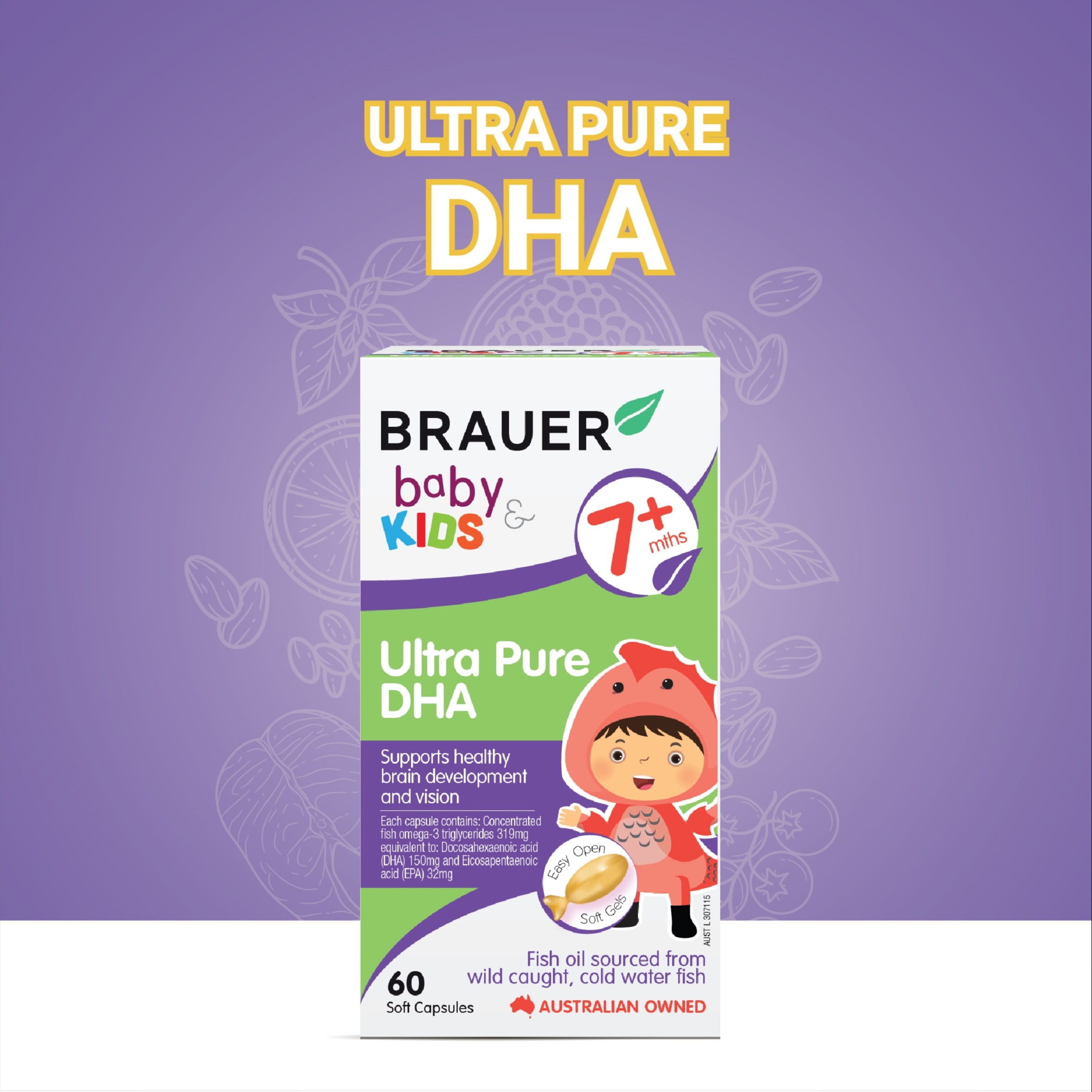 DHA tinh khiết dạng viên Ultra Pure DHA Brauer Úc cho trẻ từ 7 tháng tuổi + Tặng khăn Cotton xuất khẩu