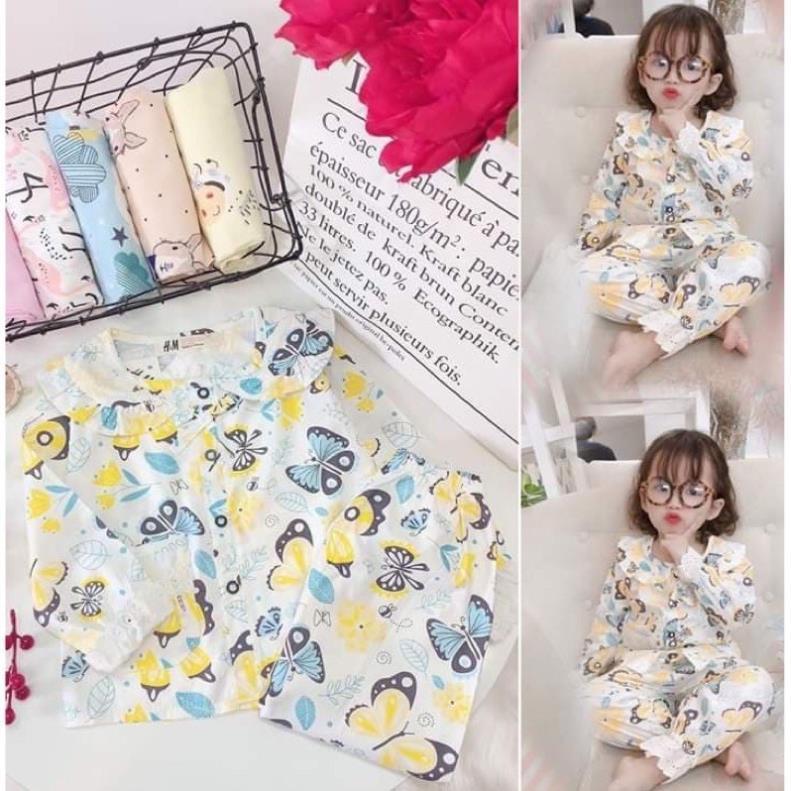 bộ pijama tay dài bé gái hoạ tiết cực xinh(size 9-25kg)-set thu đông bé gái -sỉ quần áo trẻ em hcm pikakids