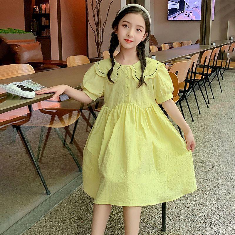 DONGSHOP Cô gái đồng bằng bông đầm mùa hè mỏng 2023 tây bé công chúa váy mùa hè váy trẻ em váy