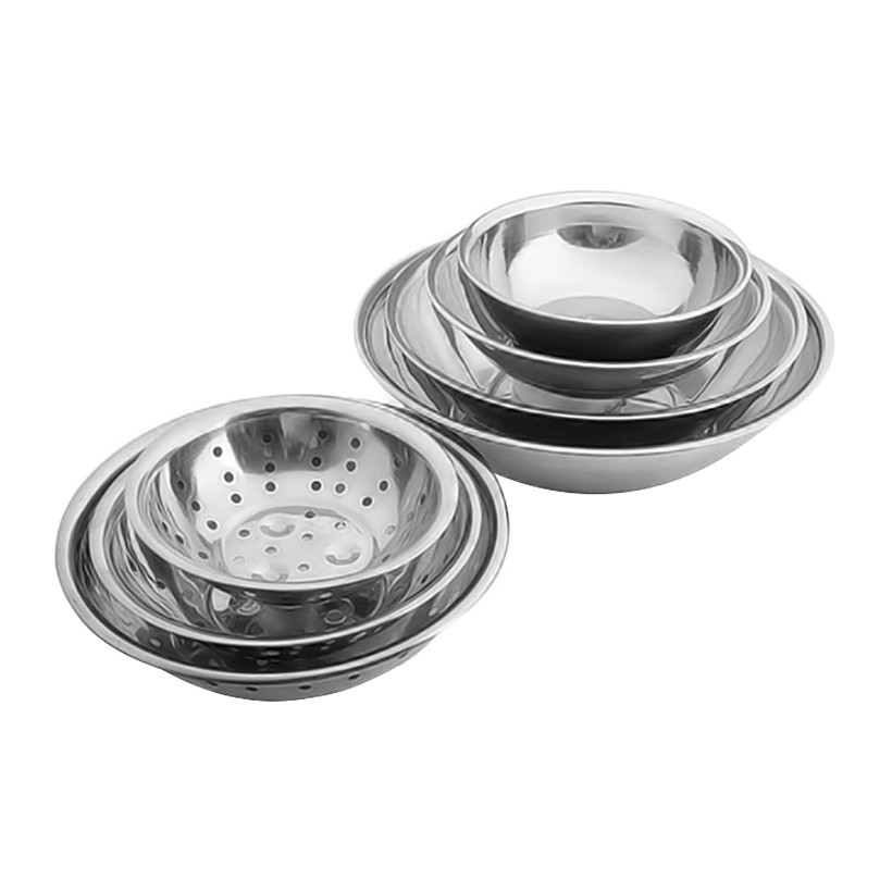 Set 7 món thau và rổ inox cao cấp