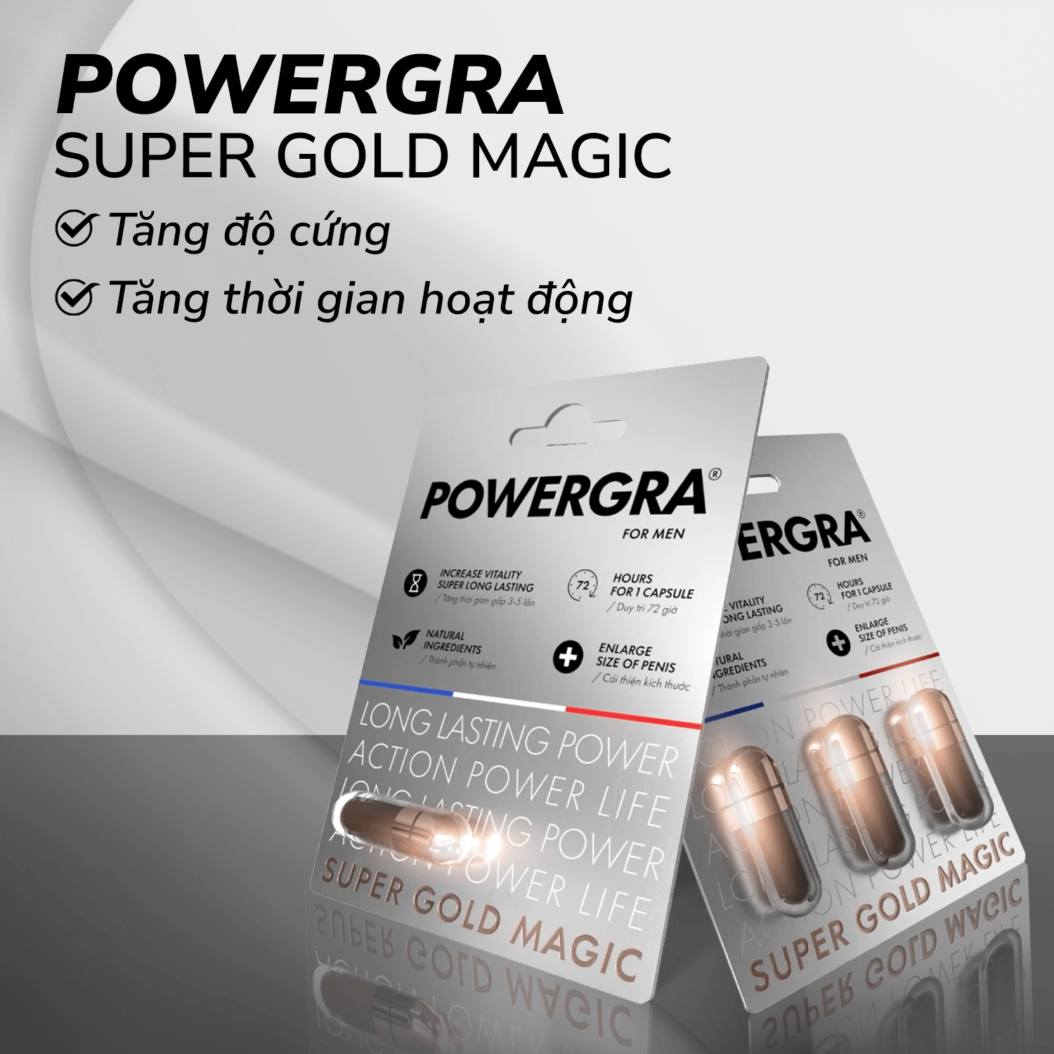 [7 viên] Bộ 2 vỉ 3 viên uống Powergra For Men (Super Gold Magic) tăng cường sinh lý nam giới tặng kèm vỉ 1 viên